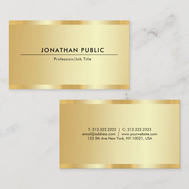Berufliches elegantes Template Luxury Imitats Gold Visitenkarte (Vorne/Hinten)