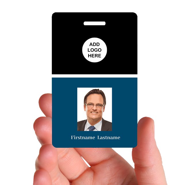 Berufliches Firmenlogo und Portraitname Ausweis (Budget Photo Template Name Badges by custom business templates)