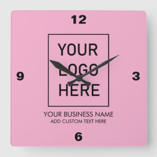 Berufliches Firmenlogo und Textfirma rosa Quadratische Wanduhr