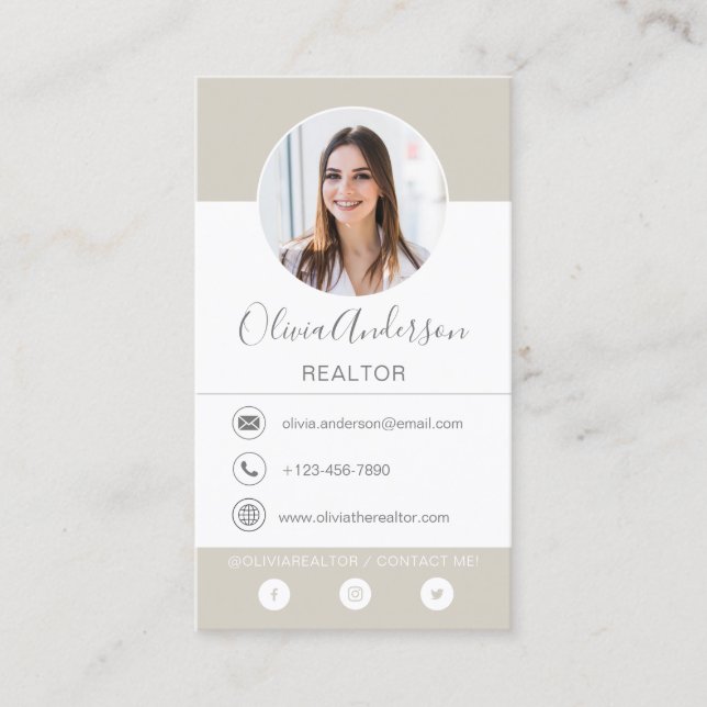 Berufliches Foto Beige Terracotta Business Card Visitenkarte (Vorderseite)