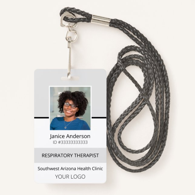 Berufliches Foto Gray Employee ID Abzeichen Ausweis (Vorderseite mit Schlüsselband)