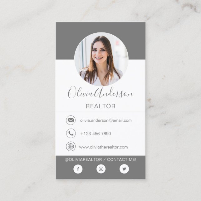 Berufliches Foto Karkohle Grau Visitenkarte (Vorderseite)