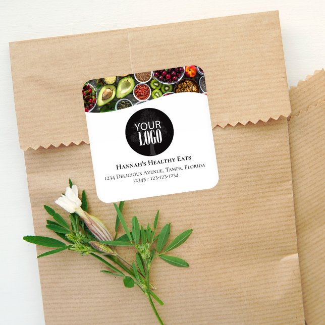 Berufliches Foto oder Logo-Werbung schwarz Quadratischer Aufkleber (Add your photo and logo business sticker label. )