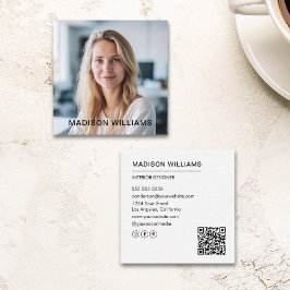 Berufliches Foto QR Social Media White Quadratische Visitenkarte