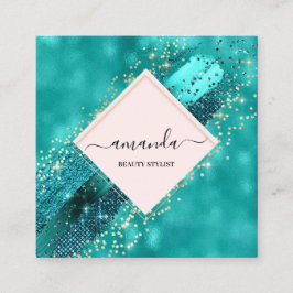 Berufliches Gerahmtes Gold Schönheitslogo Tropisch Quadratische Visitenkarte