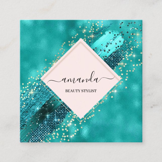 Berufliches Gerahmtes Gold Schönheitslogo Tropisch Quadratische Visitenkarte (Vorderseite)