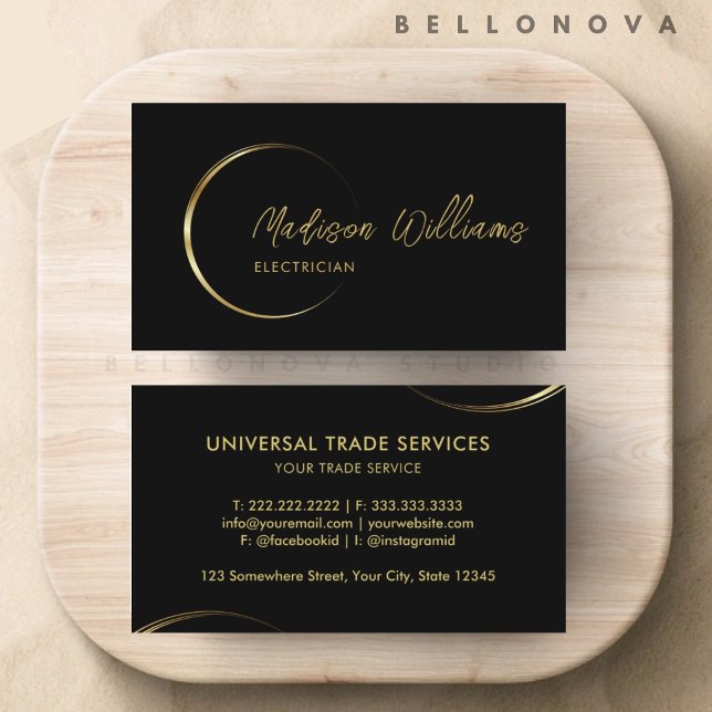 Berufliches Geschäft mit Schwarz und Gold Visitenkarte (Customizable Black and Gold Professional Business Business Card)