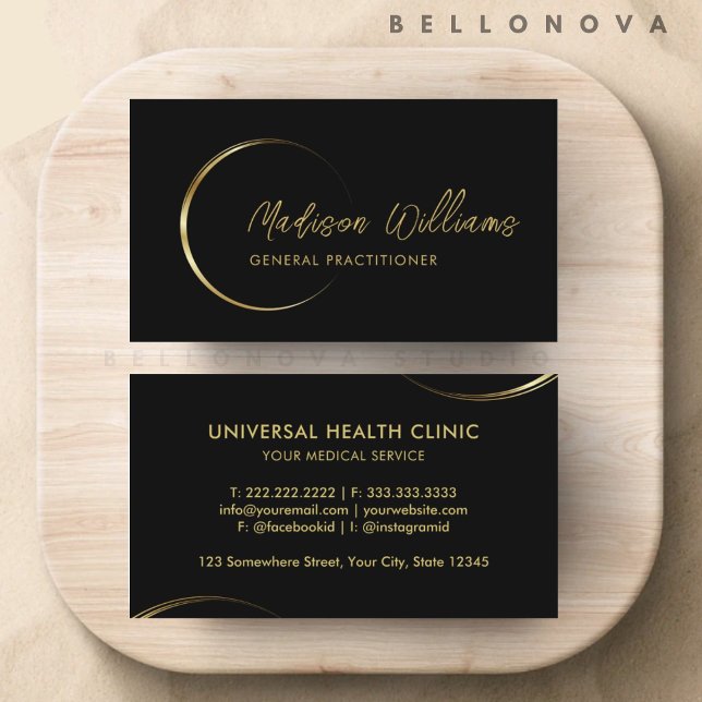 Berufliches Geschäft mit Schwarz und Gold Visitenkarte (Customizable Black and Gold Professional Business Business Card)