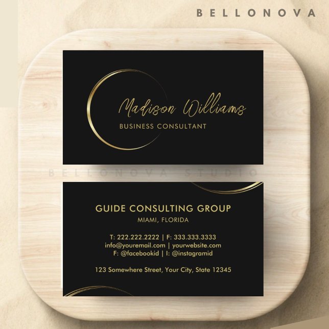 Berufliches Geschäft mit Schwarz und Gold Visitenkarte (Customizable Black and Gold Professional Business Business Card)
