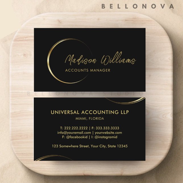 Berufliches Geschäft mit Schwarz und Gold Visitenkarte (Customizable Black and Gold Professional Business Business Card)