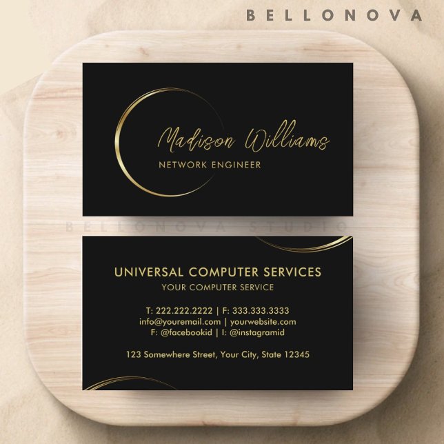 Berufliches Geschäft mit Schwarz und Gold Visitenkarte (Customizable Black and Gold Professional Business Business Card)