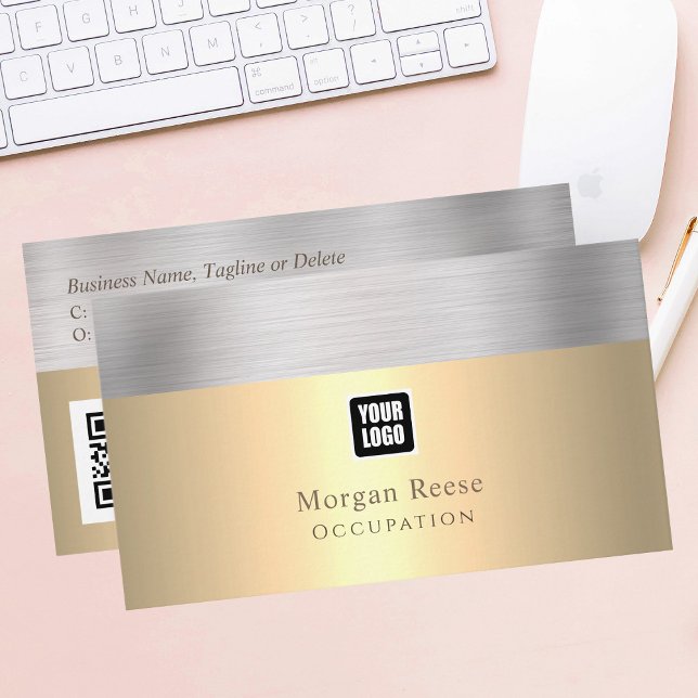 Berufliches Gold und Silber, Minimal, Logo, QR-Cod Visitenkarte (Von Creator hochgeladen)