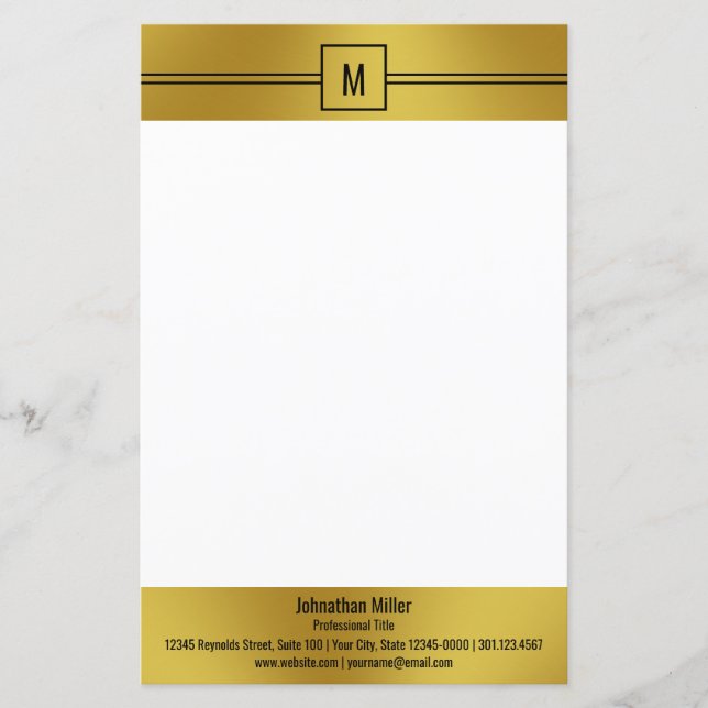 Berufliches Gold White Black Monogram Business (Vorderseite)