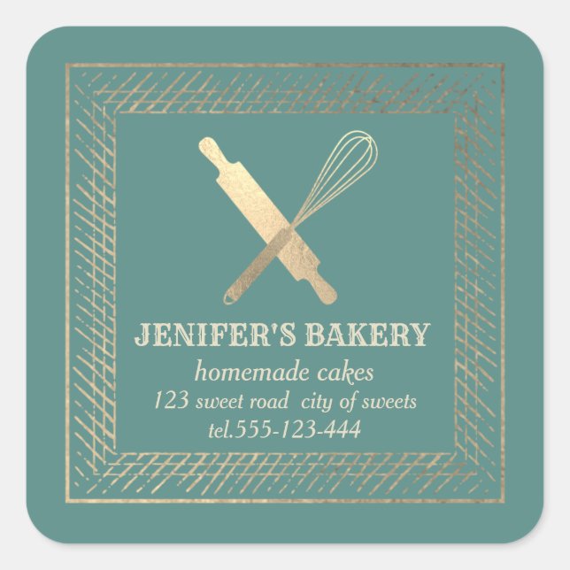 Berufliches Goldwalzen Button Whisky Koch Bäckerei Quadratischer Aufkleber (Vorderseite)