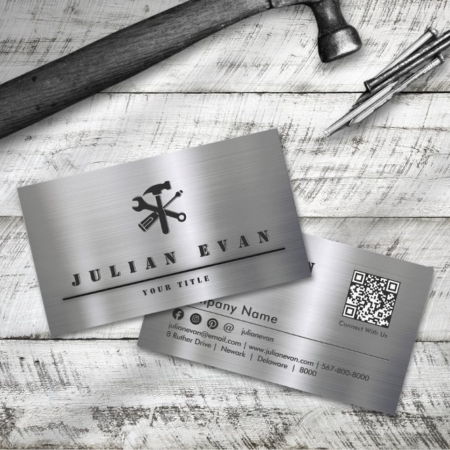 Berufliches Handyman-Tool für Spiny-Brushed Visitenkarte (Professional Shiny Brushed Metal Handyman Tool Business Card)