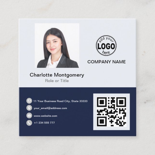 Berufliches Hinzufügen des QR-Fotos für Ihr Logo Quadratische Visitenkarte (Vorderseite)
