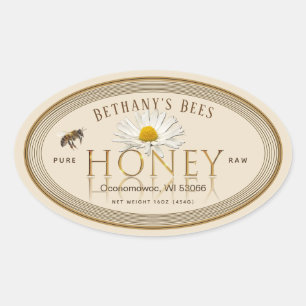 Berufliches Honey Label Elfenbeingoldene Ovale Ovaler Aufkleber