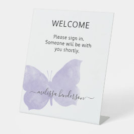 Berufliches Lila Butterfly Welcome Office Sockelschild