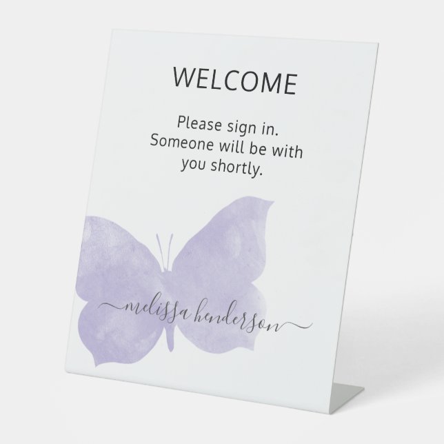 Berufliches Lila Butterfly Welcome Office Sockelschild (Vorderseite)