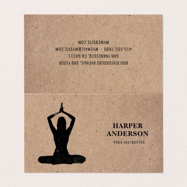 Berufliches Logo des Black Yoga Instructors  Visitenkarten (Außenseite Aufgefaltet)