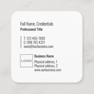 Berufliches Logo Elegant Modernes, schlichtes Weiß Quadratische Visitenkarte