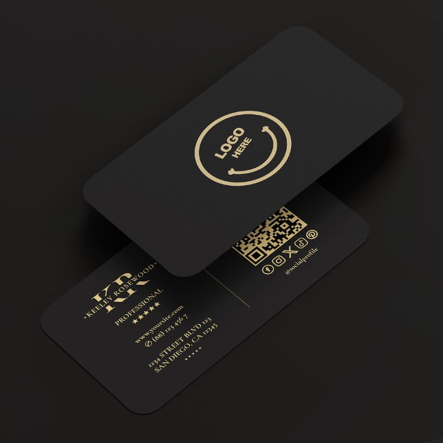 Berufliches Logo Social Media Elegant Black Visitenkarte (Professional Logo Social Media X Pinterest Elegant Black Business Card
)