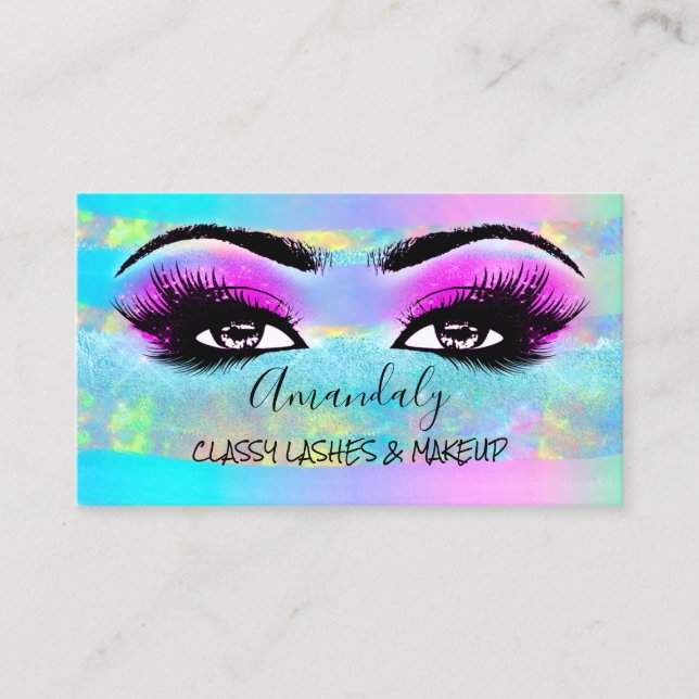 Berufliches Makeup-Artist-Eyelash-Logo Pink Holo Visitenkarte (Vorderseite)
