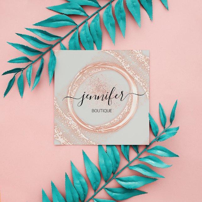 Berufliches Makeup Artist Rose Gray Powder Logo Quadratische Visitenkarte (Professional Makeup Artist Rose Gray Powder Logo Square Business Card)
