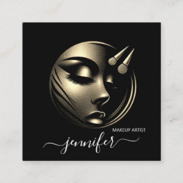 Berufliches Makeup-Künstlerlogo Schwarz-weiße QR Quadratische Visitenkarte