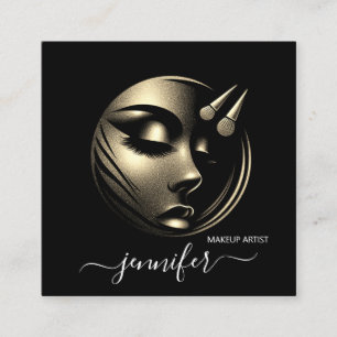 Berufliches Makeup-Künstlerlogo Schwarz-weiße QR Quadratische Visitenkarte
