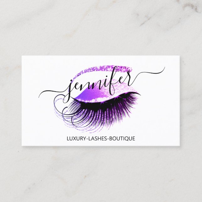 Berufliches Makeup-Lash-QR-Logo Rosa Lila Visitenkarte (Vorderseite)