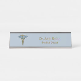Berufliches medizinisches Fine Light Blue Gold Cad Schreibtischnamensplakette