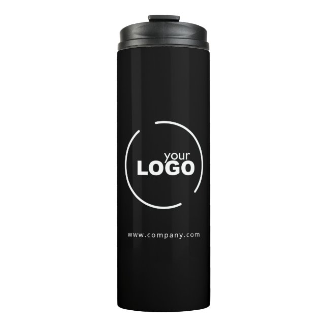 Berufliches, modernes Firmenlogo Schwarz/Weiß Thermosbecher (Vorderseite)
