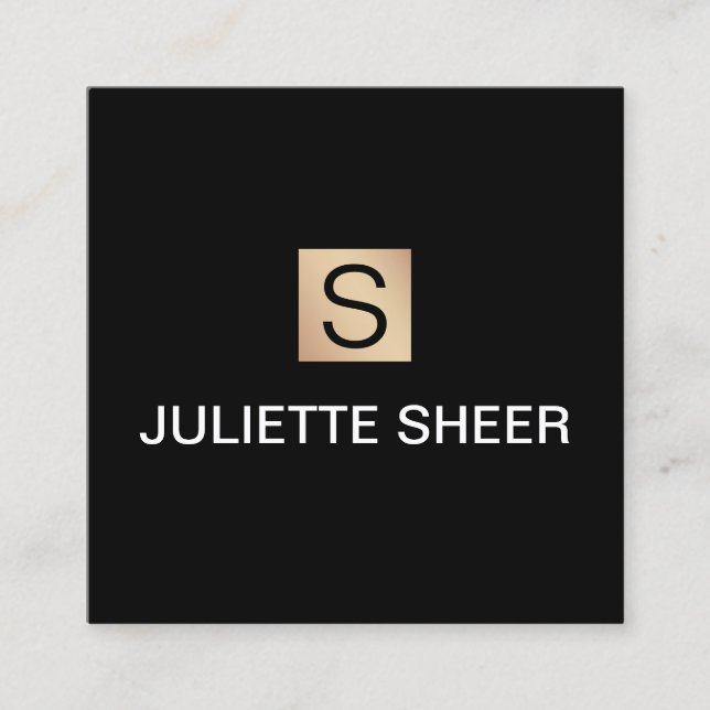Berufliches, modernes Schwarzes Gold Monogram Squa Quadratische Visitenkarte (Vorderseite)