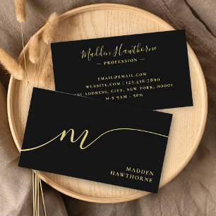 Berufliches, modernes Script Black Monogram Visitenkarte
