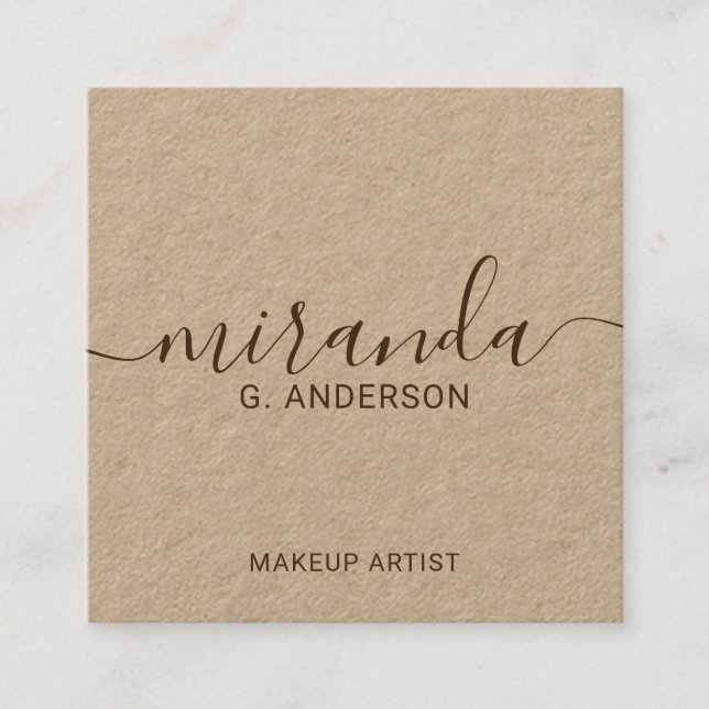 Berufliches modernes Skript-Braunes Packpapier Quadratische Visitenkarte (Vorderseite)