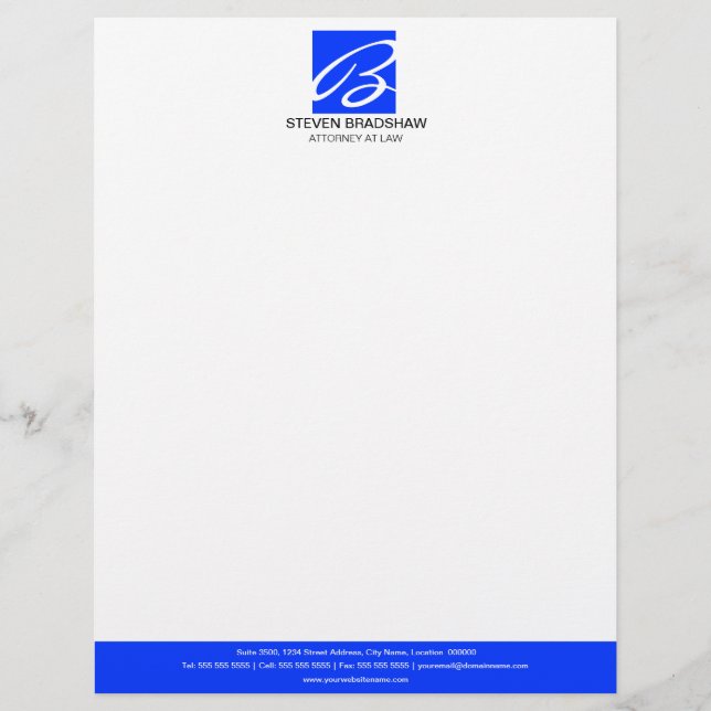 Berufliches Monogramm Blau Briefbogen (Vorderseite)