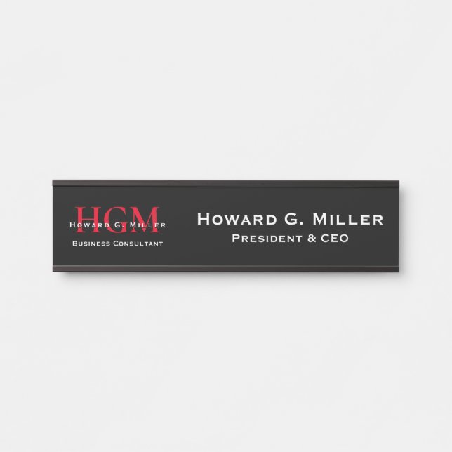 Berufliches Monogramm-Logo Schwarzweiß Türschild (Vorderseite )
