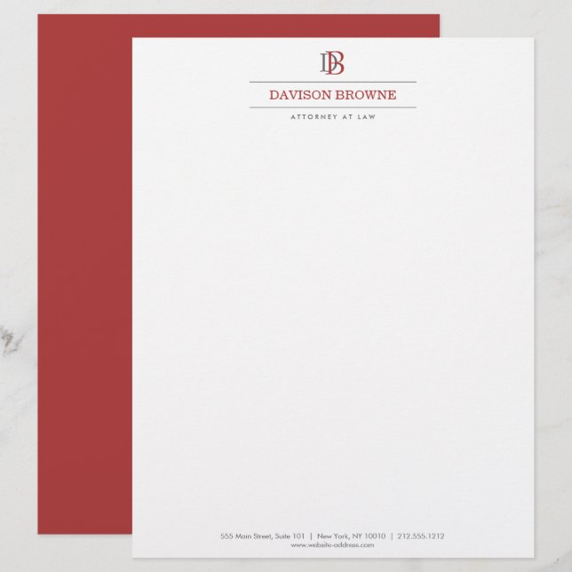 Berufliches Monogramm Rot auf Weiß Briefbogen (Vorne/Hinten)