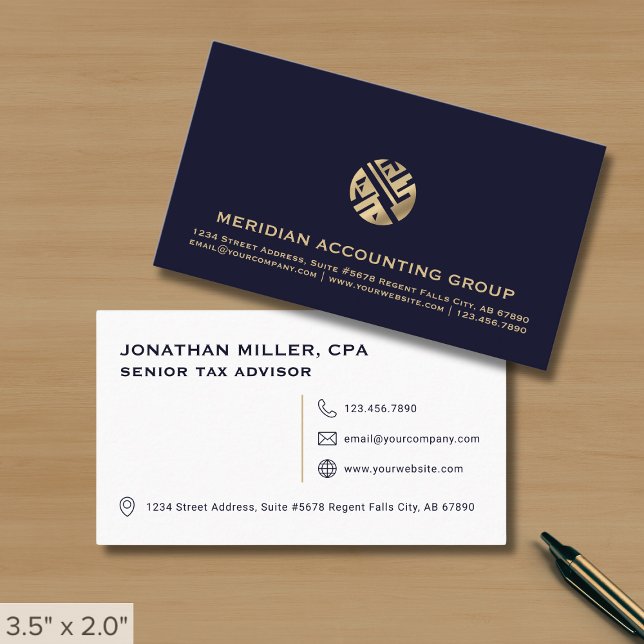 Berufliches Navy Blue Gold Logo Visitenkarte (Von Creator hochgeladen)