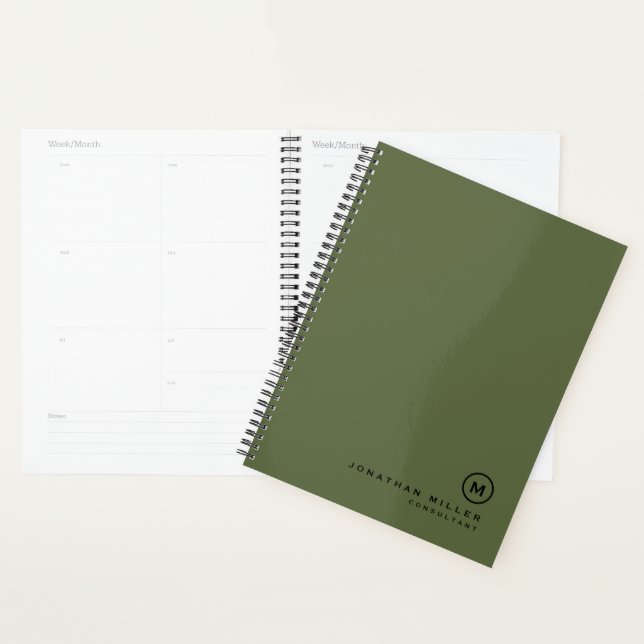 Berufliches Olive & Black Monogramm Planer (Anzeige)