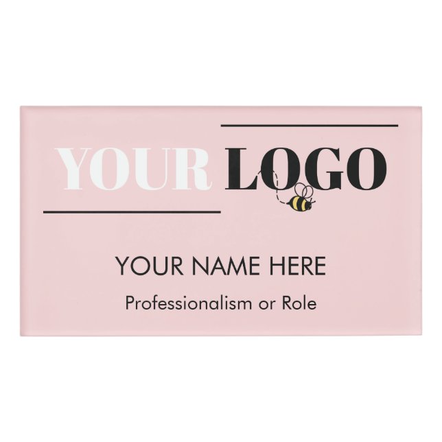 Berufliches Pink Business Logo Name Magazin Namenschild (Vorderseite)