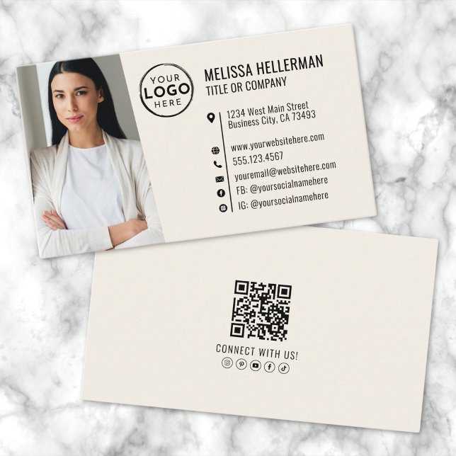Berufliches QR-Code-Foto Ihre Logo-Creme Visitenkarte (Professional QR Code Photo Your Logo Cream Business Card)