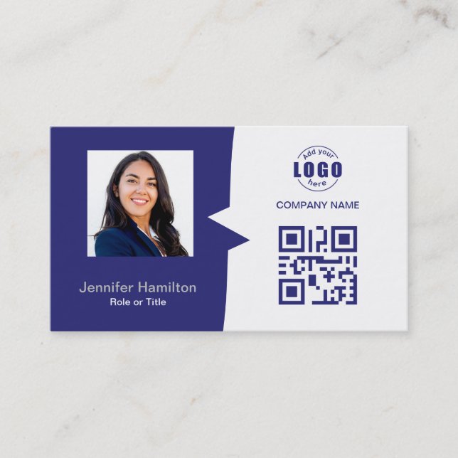 Berufliches QRCode-Foto Blau grau Visitenkarte (Vorderseite)
