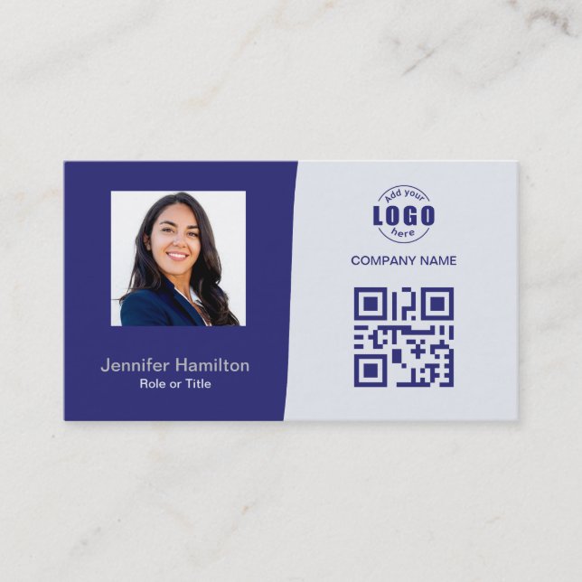 Berufliches QRCode-Foto Blau grau Visitenkarte (Vorderseite)