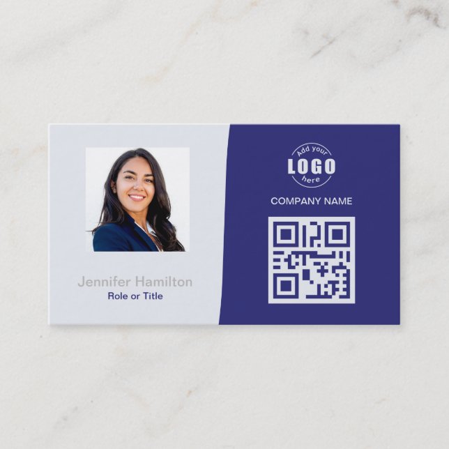 Berufliches QRCode-Foto Blau grau Visitenkarte (Vorderseite)