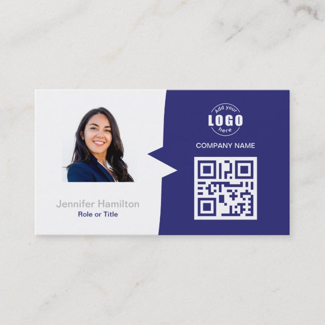 Berufliches QRCode-Foto Blau grau Visitenkarte (Vorderseite)