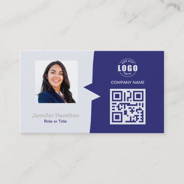 Berufliches QRCode-Foto Blau grau Visitenkarte (Vorderseite)