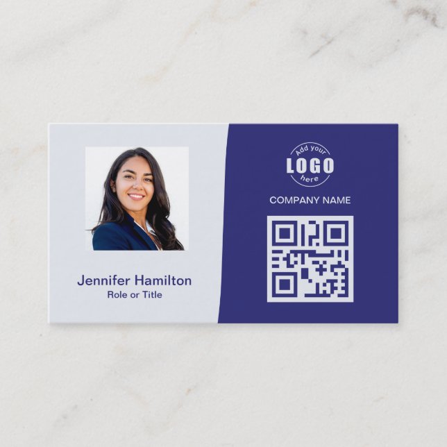 Berufliches QRCode-Foto Blau Visitenkarte (Vorderseite)