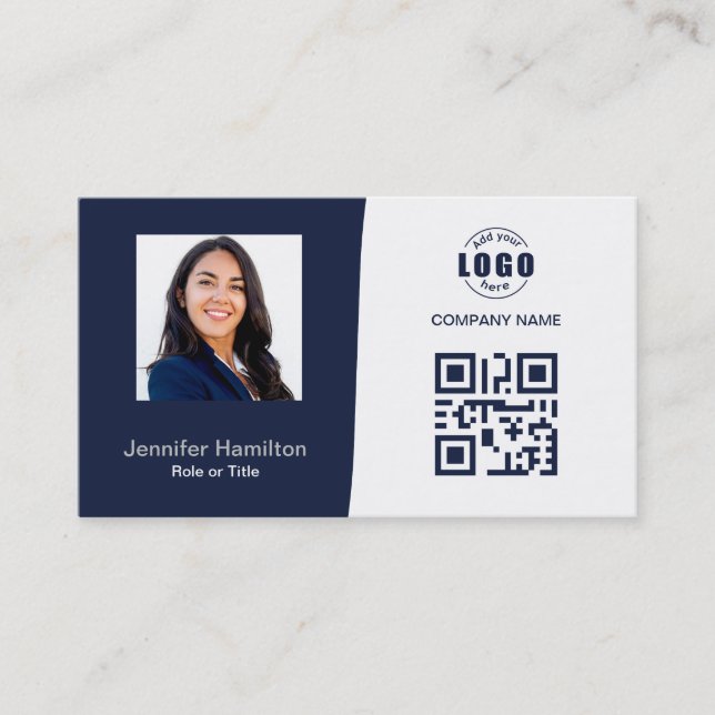 Berufliches QRCode-Foto Dunkelblau grau Visitenkarte (Vorderseite)